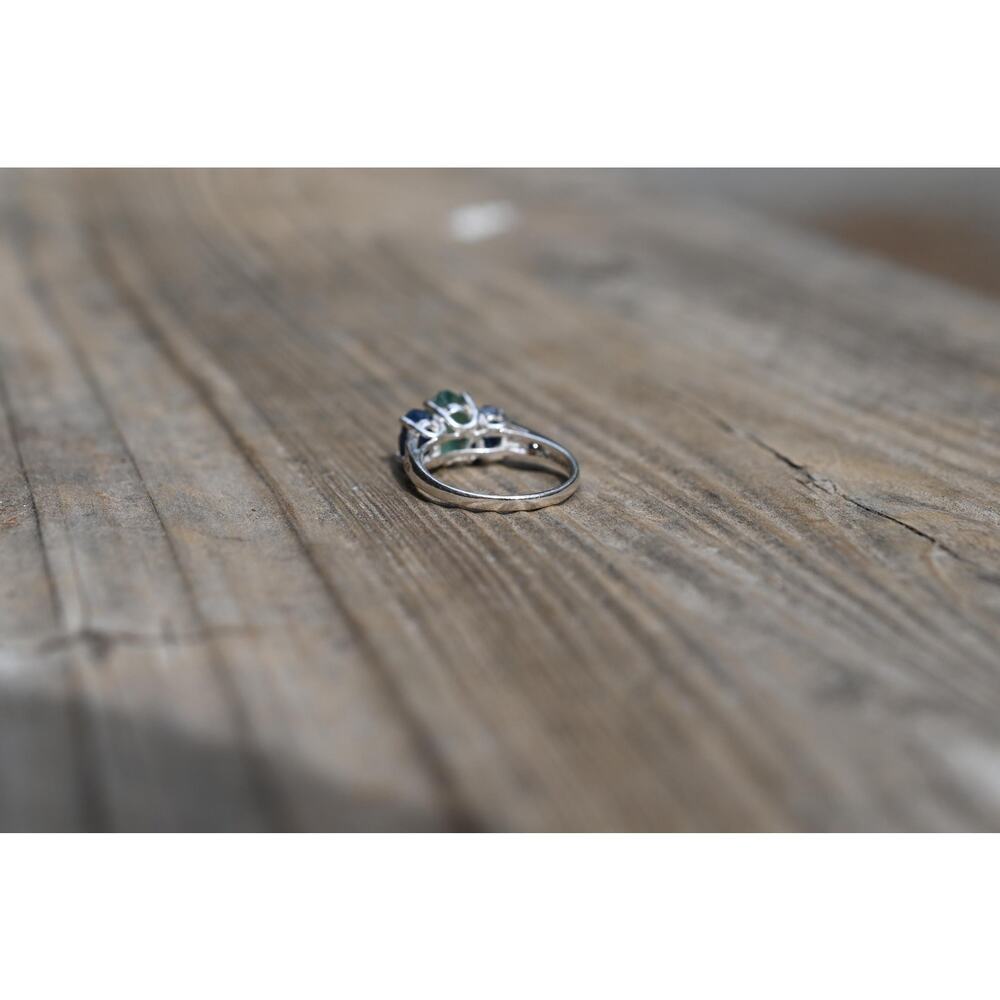 Engagement ring Aquamarine and Burmese Sapphire set size 3 4 5 6 7 8 9 10 11 12 - Picture 6 of 6
